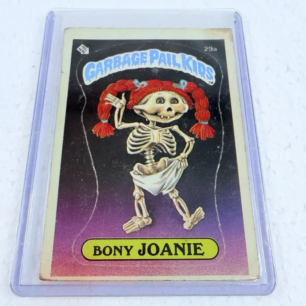 Vintage Topps Garbage Pail Kids Bony Joanie & Geeky Gary 1985 Cards With Cases